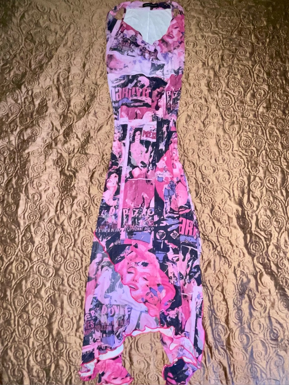 Angelo Marani Pink & Purple Cowl Neck Maxi Dress